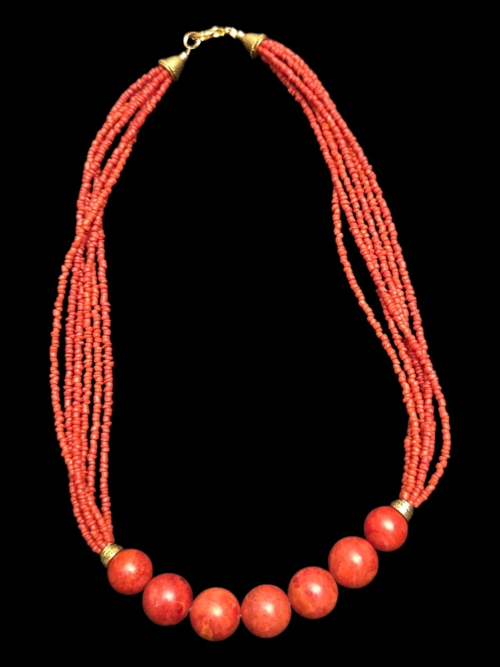 Vintage LS Lee Sands Red Sponge Coral Multi Strand Necklace 21"